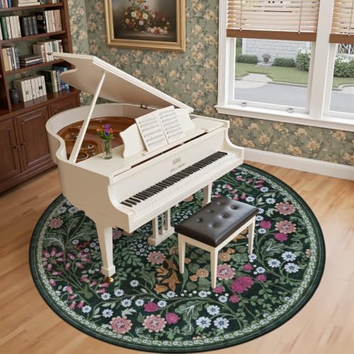 PLHXFR Round Area Rug Living Room: 8 ft Floral Washable Carpet Dark Green - Image 4
