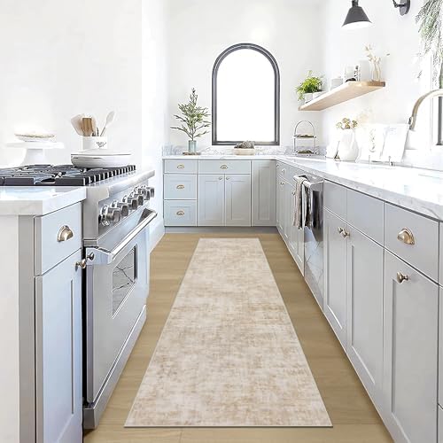 2'6''x8' Runner Rugs Washable Rug: Modern Abstract Hallway Beige Carpet by GENTDRIZZ