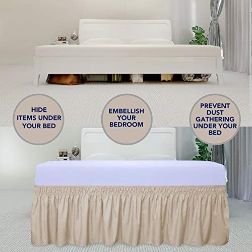 PureFit Wrap Around Ruffled Bed Skirt, Beige, Twin/Full - 18" Drop - Image 3