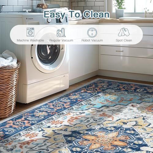 Lofus 9x12 Area Rugs for Living Room Bedroom, Soft Boho Carpet Floral Blue - Image 4