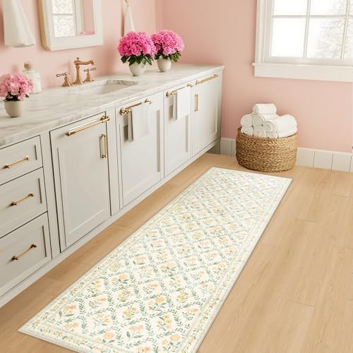 PLHXFR 2x6 Washable Runner Rug：Floral Indoor Kitchen Carpet Beige Multi - Image 5