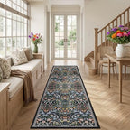 PLHXFR 3x10 Washable Runner Rug：Floral Indoor Kitchen Carpet Dark Black - Image 3