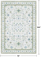 Hazo Haus Cream Oushak 6x9 Bedroom Rug - Boho Floral Cool Blue and Green, Washable Low Pile Non-Slip Ultra-Thin Large Area Rugs for Bed Room, Living Room, Playroom - Image 2
