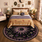 Vacuum-Friendly, Round 8ft Washable Area Rug, Black Purple Beige by meejou