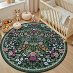 PLHXFR Round Area Rug Living Room: 4 ft Floral Washable Carpet Dark Green - Image 5