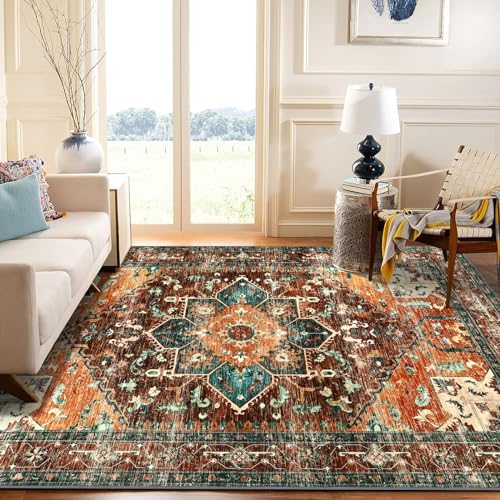 Yamaziot 9x12 Large Area Rug, Non-Slip Washable Boho Living Room Rug - Image 5
