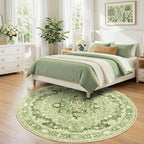RELEANY Washable Area Rug, Round 7ft, Green/Yellow - Image 2