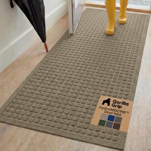 GORILLA GRIP® HydroABSORB Door Mat for Indoor Outdoor Use, 72x24 Beige by GorillaGrip