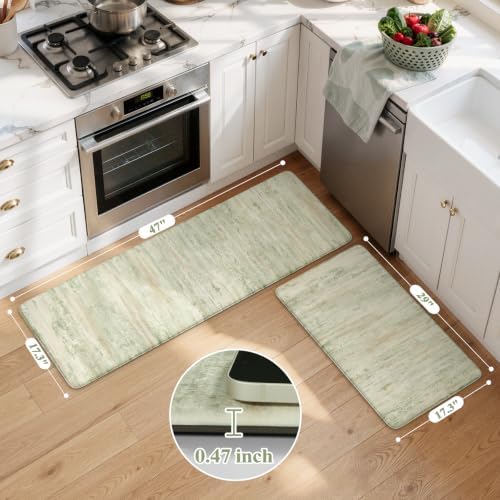 KIMODE Kitchen Mats for Floor, Light Green Aabstract Kitchen Rugs Sets of 2 - Image 3