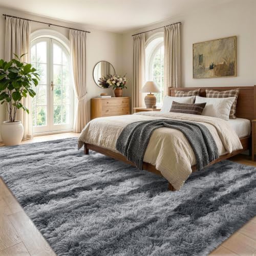 4x6 Grey Fluffy Soft Area Rug Non-Slip for Bedroom Living Room Playroom - Image 3
