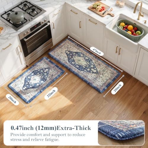 Collive Boho Kitchen Rugs Sets of 2 Non Slip Padded Mats, 20"x47"+20"x32" - Image 2