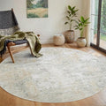 Aelenmu Round Rug 5ft Washable Rug for Dining Room Living Room Beige Grey by Aelenmu