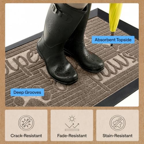 GORILLA GRIP WeatherMAX Door Mat, Indoor Outdoor Use, 29x17, Beige Paw - Image 4