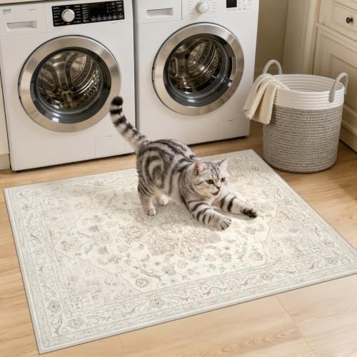 Washable Area Rugs 2x4: Living Room Bedroom Carpet Beige White - Image 2