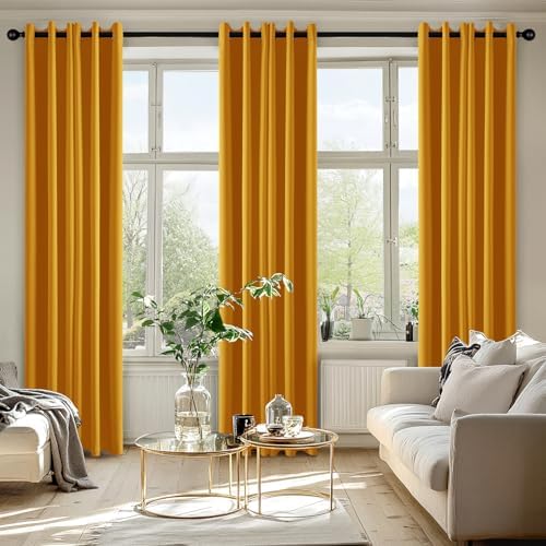 MIULEE Blackout Curtains for Bedroom 2 Panel 40x72 Inch Long Mustard Yellow - Image 6