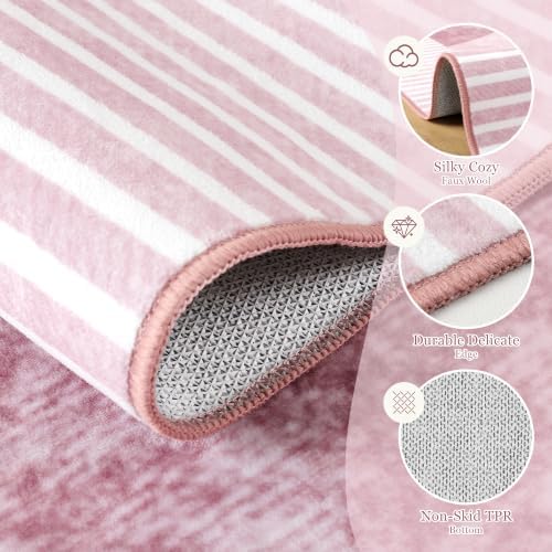 Ompaa Living Room Rug 5x8 Pink Area Rug Machine Washable Rug Non Slip Indoor Large Rugs for Bedroom, Classroom, College Dorm, Farmhouse, Dining Room, Kids Playroom - Image 5