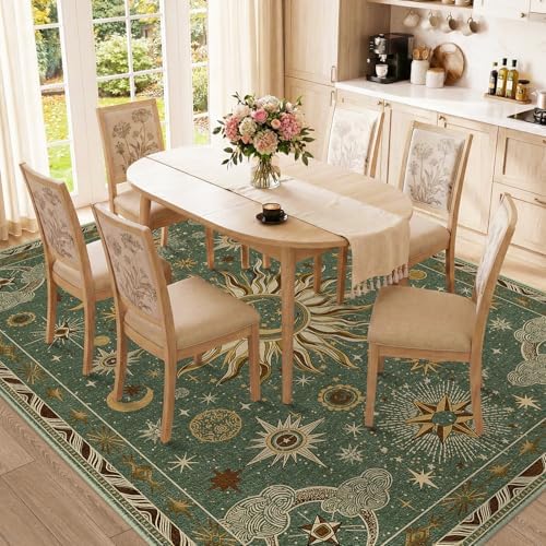 Vacuum-Friendly, 9x12 Washable Area Rug, Green Brown - Image 2