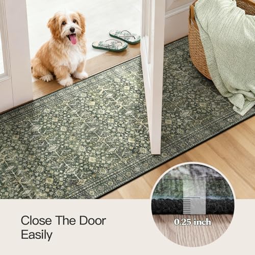 3' X 8' Area Rugs for Hallways, Green Washable Non-Slip Kitchen Runner Rug - Image 5