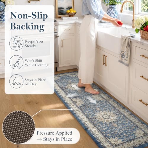 Collive Kitchen Mats for Floor Blue Boho Kitchen Runner Rugs, 24''x71'' - Image 3