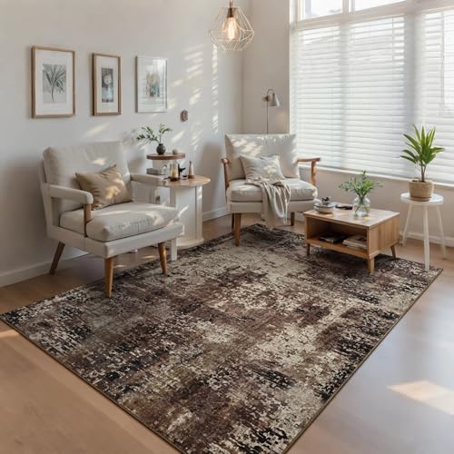 Ompaa Living Room Rug 5x7 Brown Area Rug Machine Washable Boho Coffee Rug Non Slip Abstract Vintage Indoor Large Rugs for Bedroom, Classroom, College Dorm, Farmhouse, Dining Room, Kids Playroom - Image 4