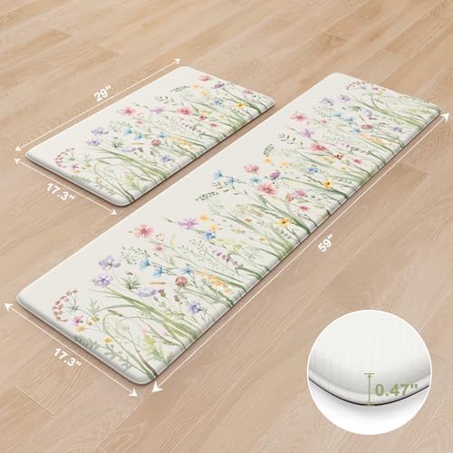 KIMODE Anti Fatigue Kitchen Mats for Floor, Floral Kitchen Rugs Set of 2 - Image 3