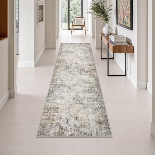 2.6x10 Washable Runner Rug:Modern Abstract Indoor Soft Carpet Brown by FXRHLP