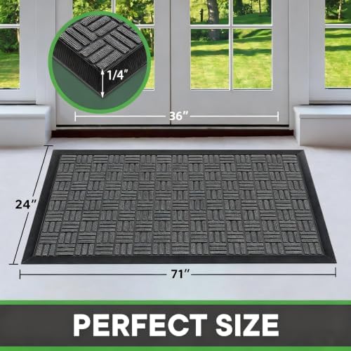 Mibao Front Door Mat Outdoor Entrance, 71" x 24" Heavy Duty Welcome Mat for Outdoor and Indoor, Waterproof Dirt Trapper Doormat, Super Absorbent Indoor Entryway Mat for Patio & Porch - Light Gray - Image 2