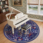 PLHXFR Round Area Rug Living Room: 8 ft Floral Washable Soft Carpet Blue - Image 4