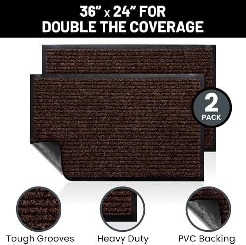 Front Door Mat, Indoor Outdoor Welcome Entryway Doormat, 36x24 Dark Brown - Image 2