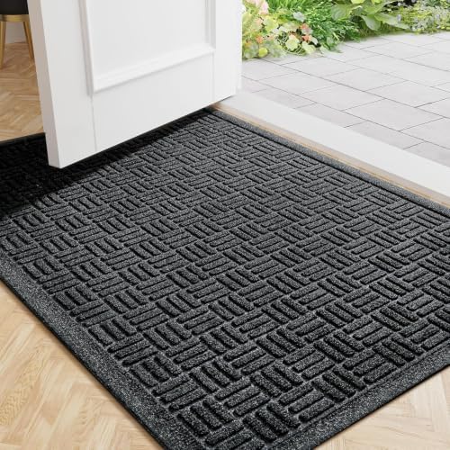 Mibao Front Door Mat Outside Entrance, 61.5" x 36", Heavy Duty Welcome Mat, Stain and Fade Resistant, Dirt Trapper Doormat, Super Absorbent Indoor Outdoor Entryway Mat with Non-Slip Backing, Black by Mibao