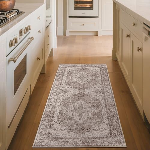 Lofus 2x6 Runner Rug for Hallways, Washable Kitchen Rugs, Non-Slip Rugs for Entryway and Bedroom, Vintage Boho Carpet, Soft Low Pile Long Runner Area Rug, Vintage Beige Brown - Image 2