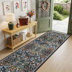 PLHXFR 2.6x14 Washable Runner Rug：Floral Indoor Kitchen Carpet Dark Black - Image 2