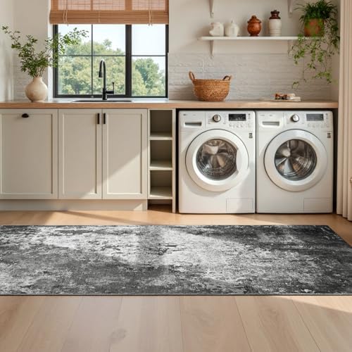 2.6x8 Black Rug Runners for Hallways Kitchen Runner Rug Non Slip Washable Black Long Runner Rugs with Rubber Backing Soft Abstract Carpet Runner for Bedroom, Kitchen, Bathroom, Entryway - Image 5
