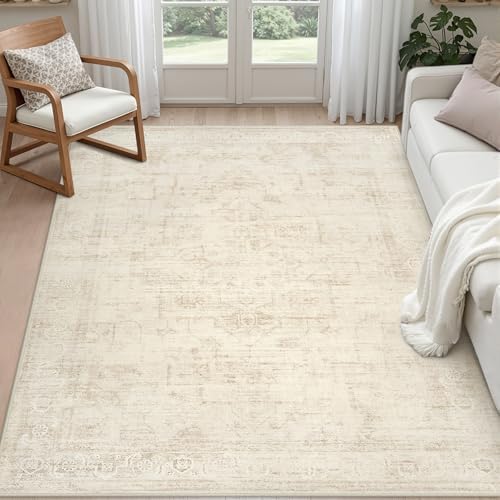 6x6 Area Rugs Living Room: Bedroom Neutral Washable Carpet Beige by Luxturiy