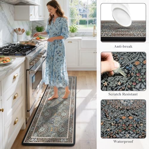 Collive Kitchen Mats for Floor Black Gray/Mulit Kitchen Rugs, 24''x71'' - Image 6