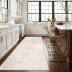 Washable 4x8 Hallway Area Rug: Abstract 8ft Water Resistant Soft Entry Kitchen Runner Rug Non-Slip Low Pile Carpet for Living Room Bedroom Thin Floor Mat for Bathroom Dining Room(4x8，Beige/Cream) - Image 4