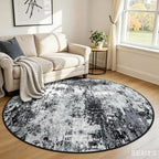 RELEANY Washable Round 4ft Area Rug for Living Room Black White by RELEANY