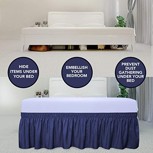 PureFit Wrap Around Ruffled Bed Skirt, Navy, Queen/King - 18" Drop - Image 3