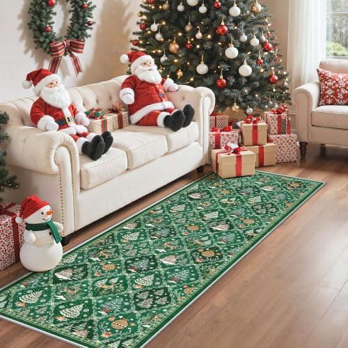 Madane Washable Christmas Runner Rug 2x6 - Green Rug Runners for Hallways - Image 3