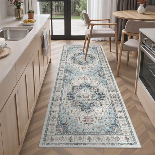 Madane Washable Runner Rug 2x6 Runners for Hallways Non Slip, Blue by Madane