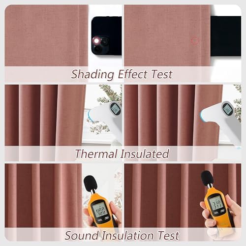 Guken Extra Long 100% Blackout Linen Curtains 102 Inches Dusty Rose - Image 5