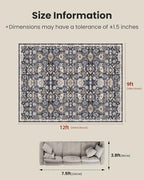 Amada Large 9x12 Washable Area Rug for Living Room, Blue/Brown, Vintage - Image 2