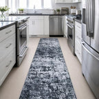 2.6x14 Washable Runner Rug:Modern Abstract Indoor Carpet Black - Image 5