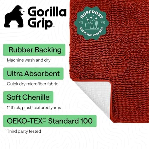GORILLA GRIP Bath Rug Mat for Bathroom, Thick Chenille, 30x20 Sunset Orange - Image 2