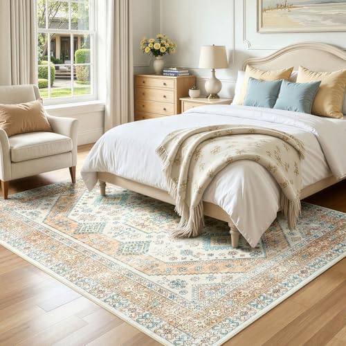 Lofus Living Room Rugs 5x7, Boho Orange and Beige Washable Carpet - Image 3
