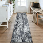 RELEANY Washable Runner 2'x9' Abstract Area Rug for Hallway Black White - Image 2
