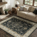 RELEANY Washable Area Rug, 4'x5', Black/Vintage/Beige by RELEANY