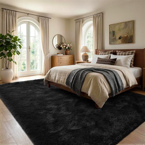 4x6 Black Fluffy Soft Area Rug Non-Slip for Bedroom Living Room Playroom - Image 3