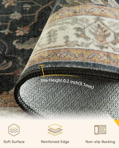 RELEANY Washable Area Rug, Small 2'x4', Black/Vintage/Beige - Image 2