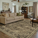 HUGEAR 6x9 Brown Retro Floral Washable Area Rug for Living Room by HUGEAR